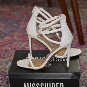 White Croc Four Strap Sandals